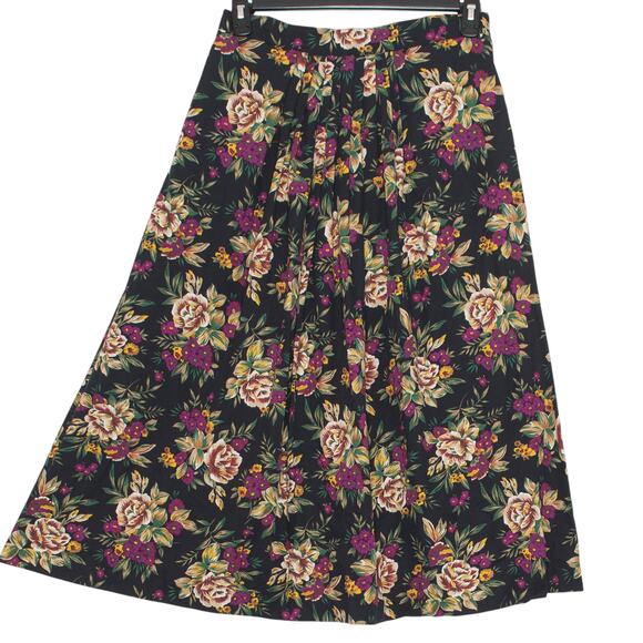 Vintage Skirt Floral Cottage Whimsigoth Romantic Goth Prairie Dark Maxi Black 14 - Picture 1 of 5